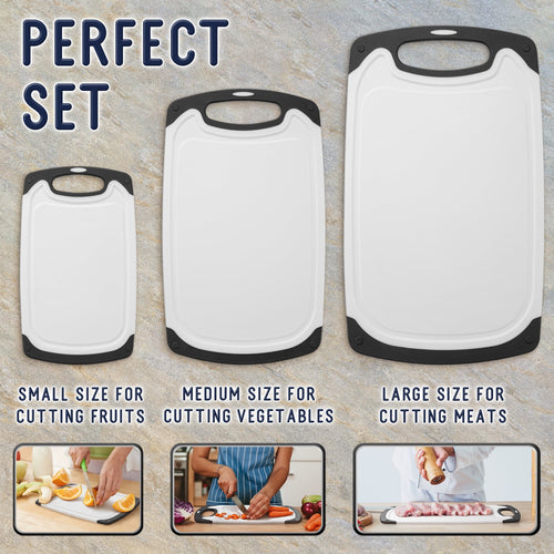 Kitchen Cutting Board Set (3 Pack) W/ Juice Groove, Non-Slip Boards for Safe Meat & Vegetables Chopping by EcoEarth