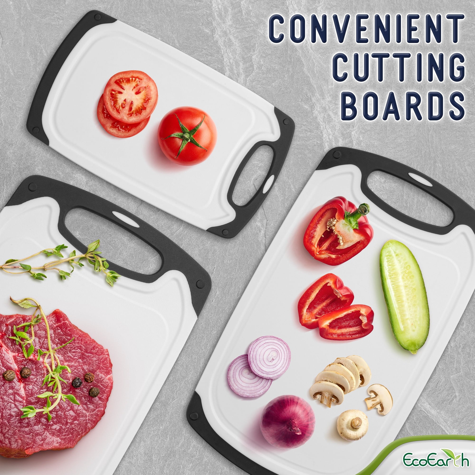 Kitchen Cutting Board Set (3 Pack) W/ Juice Groove, Non-Slip Boards for Safe Meat & Vegetables Chopping by EcoEarth