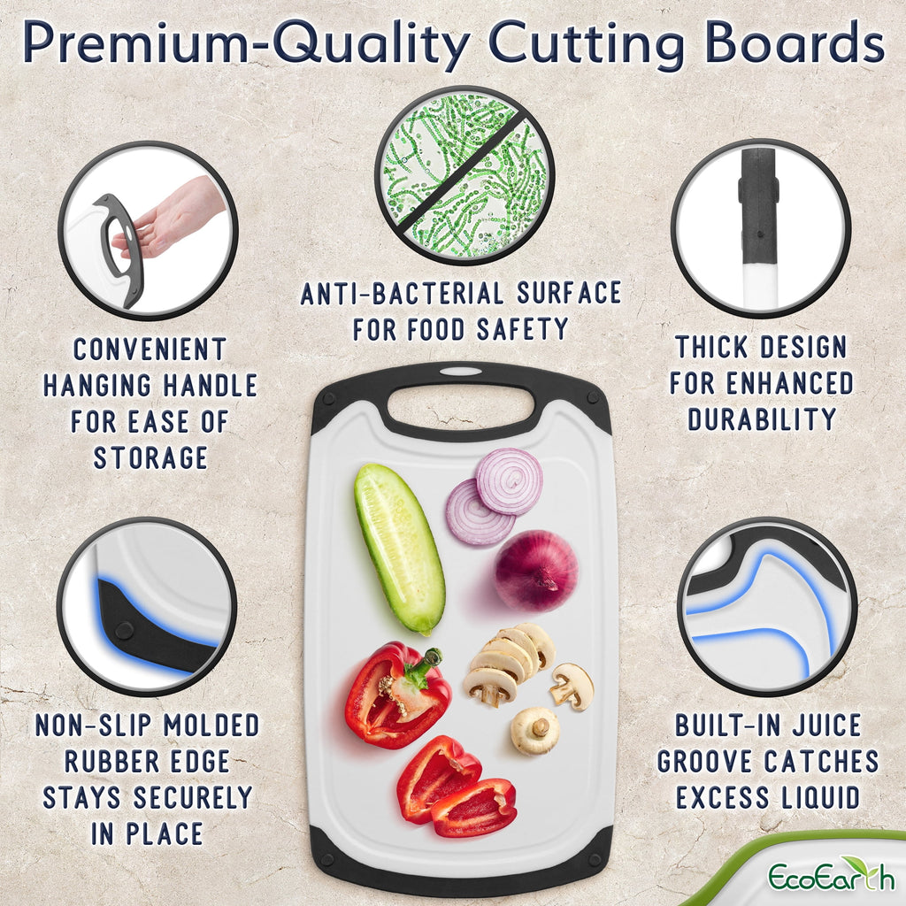 Kitchen Cutting Board Set (3 Pack) W/ Juice Groove, Non-Slip Boards for Safe Meat & Vegetables Chopping by EcoEarth